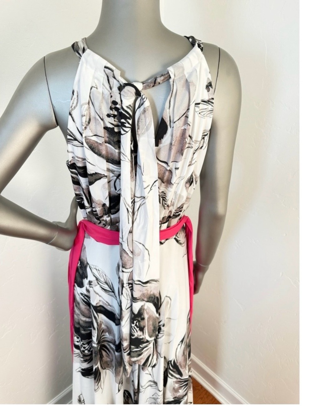 Eliza J Black and White Printed Maxi Dress with Sash